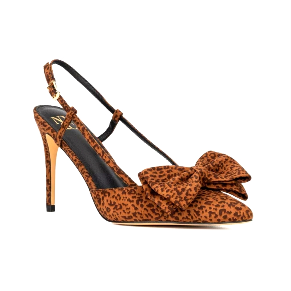 NY&C Leopard Print, Strappy, Stiletto w/Bow, Size 8.5 (New, Never Worn)